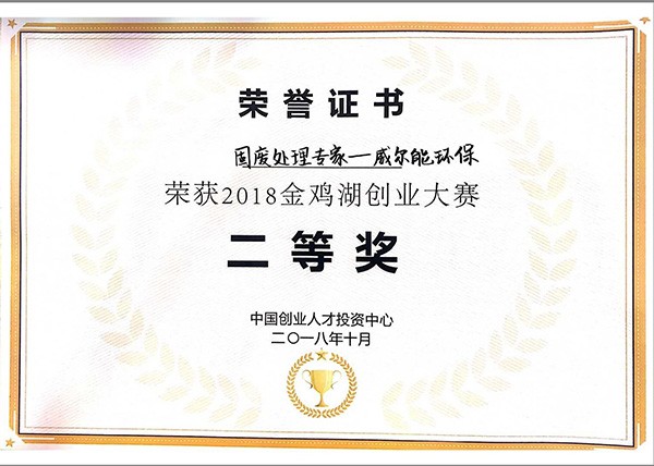 Jinji Lake Entrepreneurship Competition Second Prize Certificate
